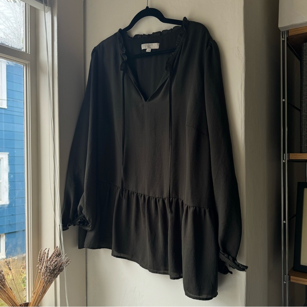 LOFT Olive Green Peplum Top